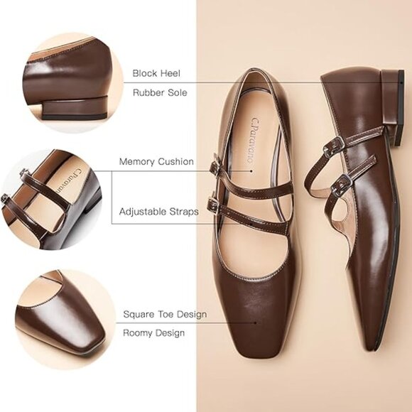 C.Paravano Women's Brown Flats Mary Jane Flats - Picture 4 of 5